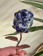 Sodalite Carved Rose on Silver Metal Stem - Natural Stone Flower Decor