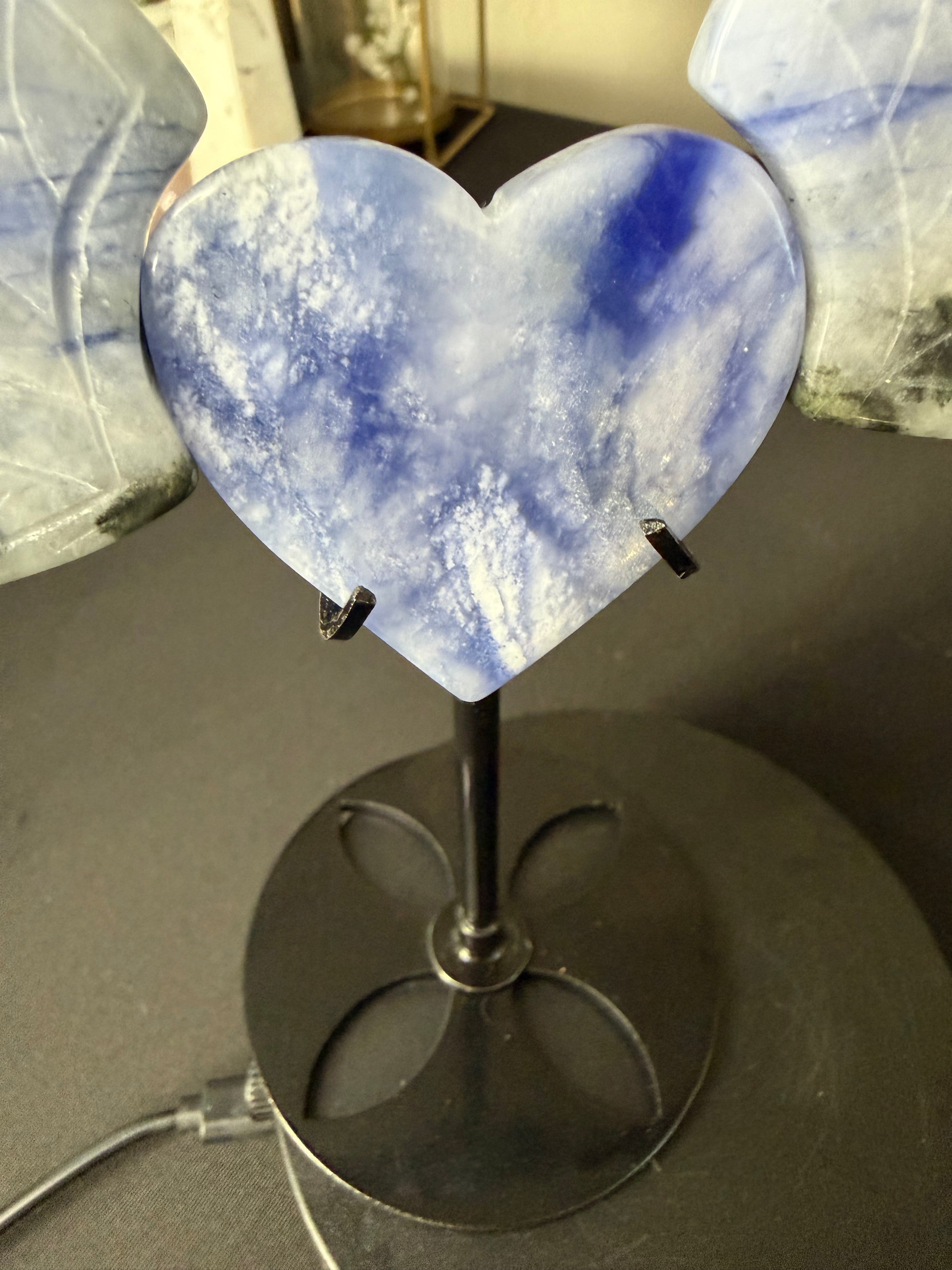 Natural Blue Sodalite Hackmanite Angel Wings with Heart Center