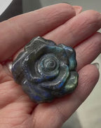 Hand Carved Labradorite Rose Flower, Blue Flash Mini Crystal Carving