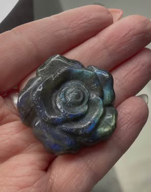 Hand Carved Labradorite Rose Flower, Blue Flash Mini Crystal Carving