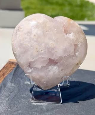 Amazing Large Pink Flower Agate Heart – Druzy Quartz Stone Decor