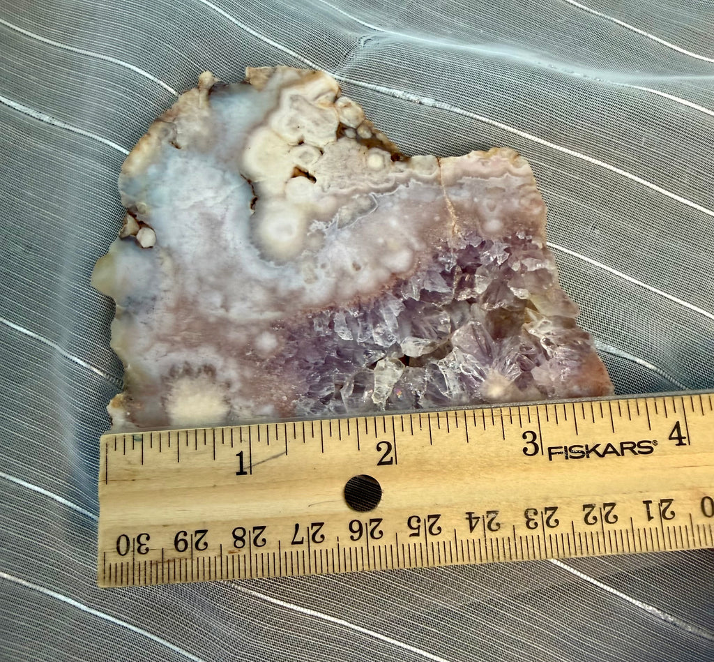 Pink Amethyst Flower Agate Slab with Stand - Natural Crystal Display