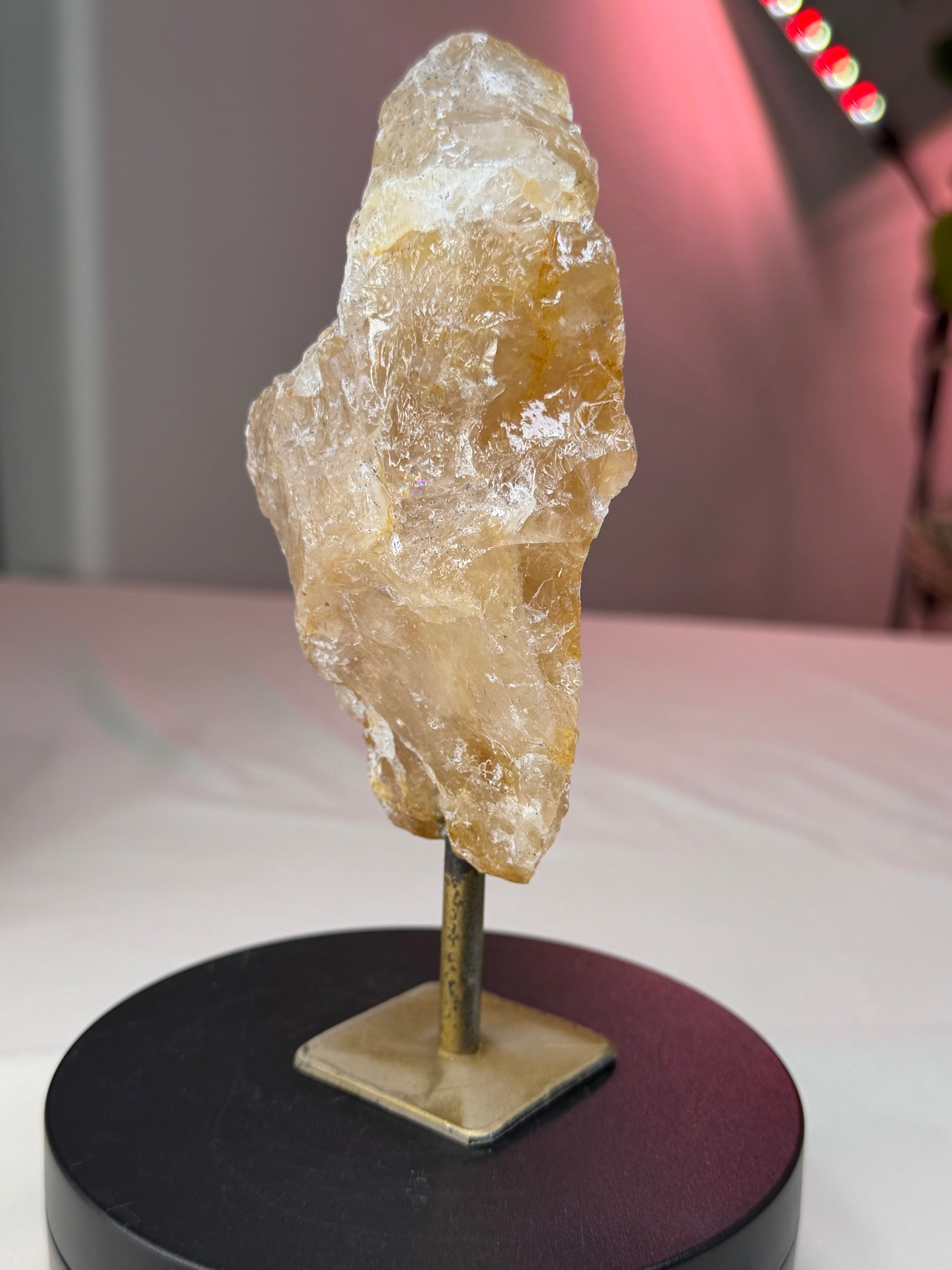 Golden Hematoid Quartz Stone on Stand - Raw Natural Mineral Display