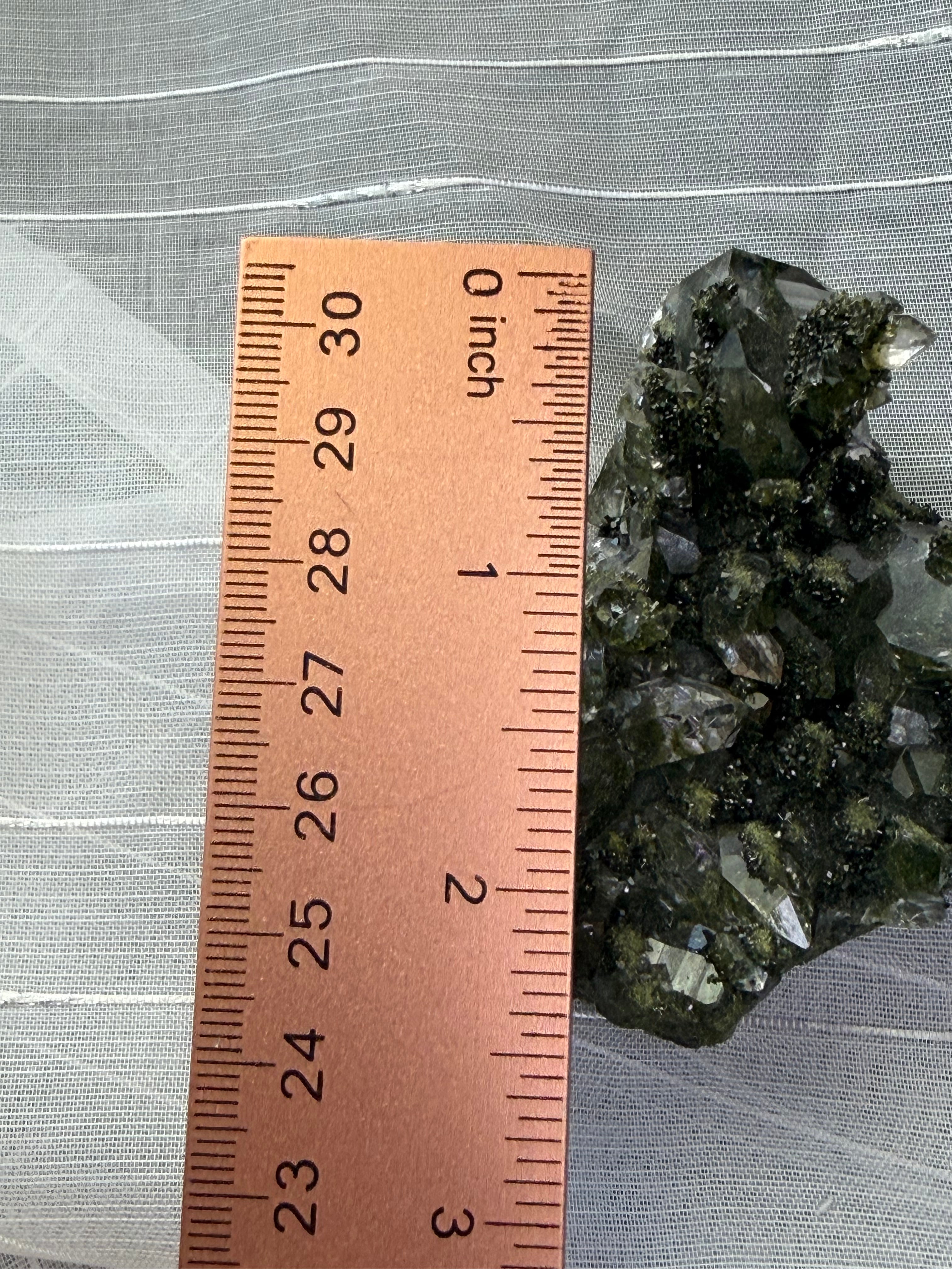 Natural Epidote on Quartz Crystal Cluster - Green Mineral Specimen 2.5"