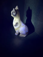 Zebra Calcite Sitting Cat Carving from Mexico - UV Reactive Stone Figurine