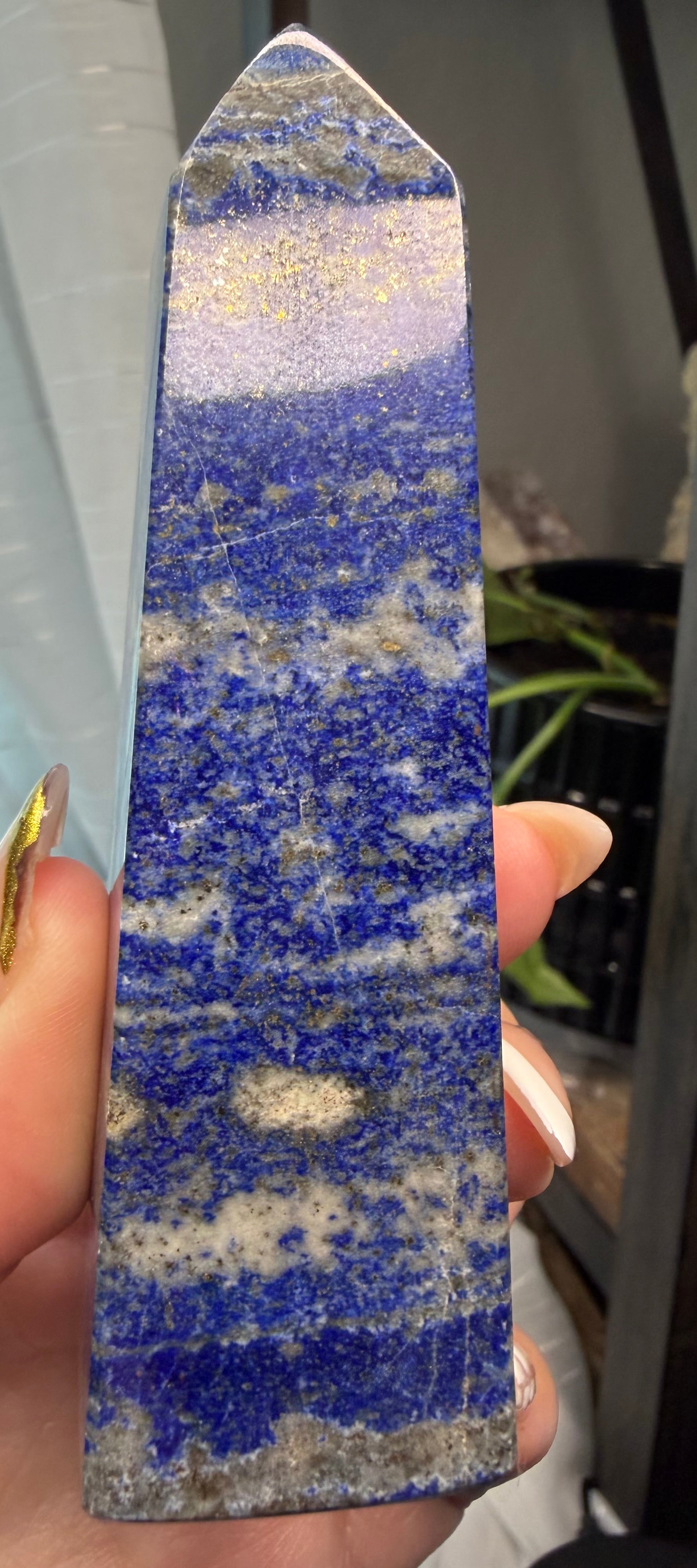 Lapis Lazuli Polished Crystal Tower 4.25" - Deep Blue with Pyrite