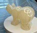 White Onyx Bear Carving - UV Reactive Banded Calcite Grizzly Figurine