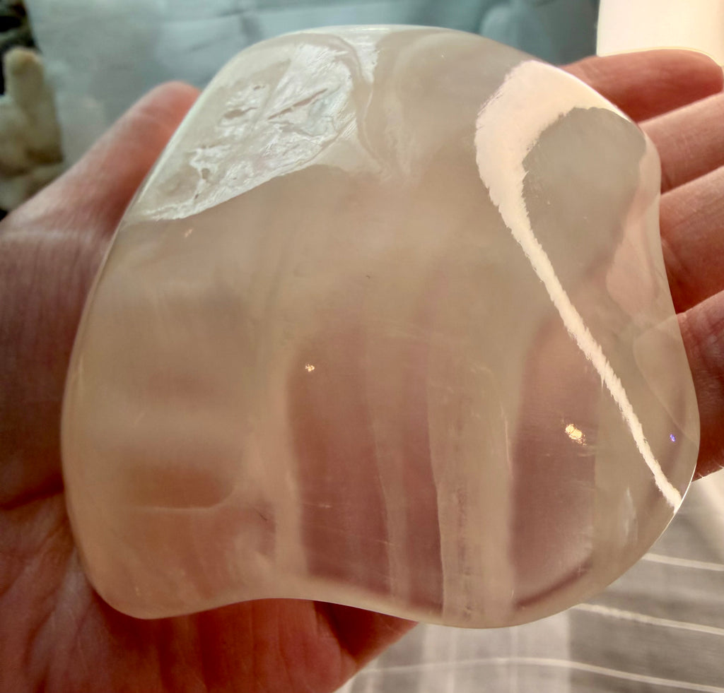 Polished Amber Onyx Bowl - Freeform Banded Stone Dish, UV Reactive