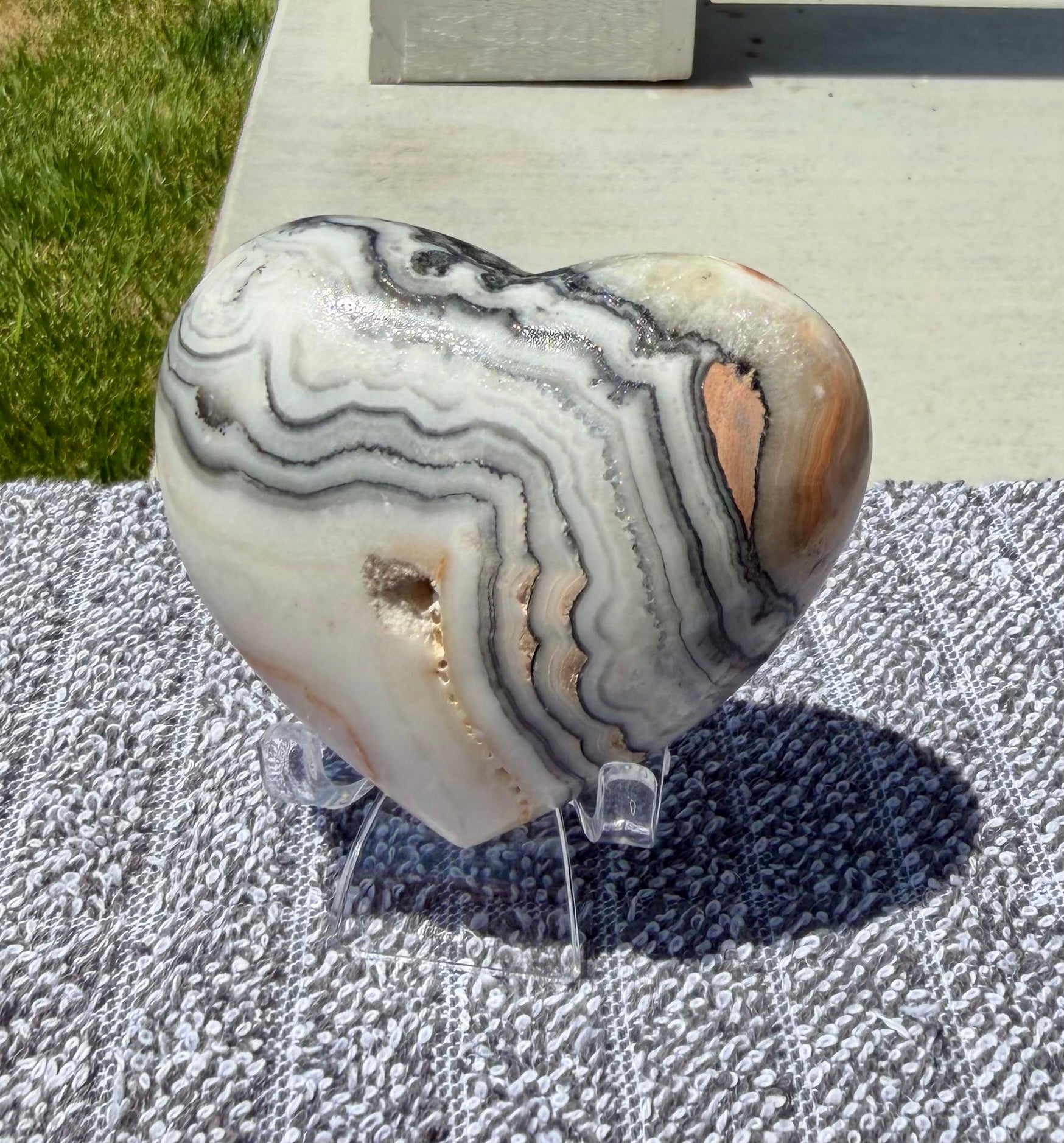 Stunning Zebra Calcite Puffy Heart 3" - Polished Banded Calcite Stone Decor
