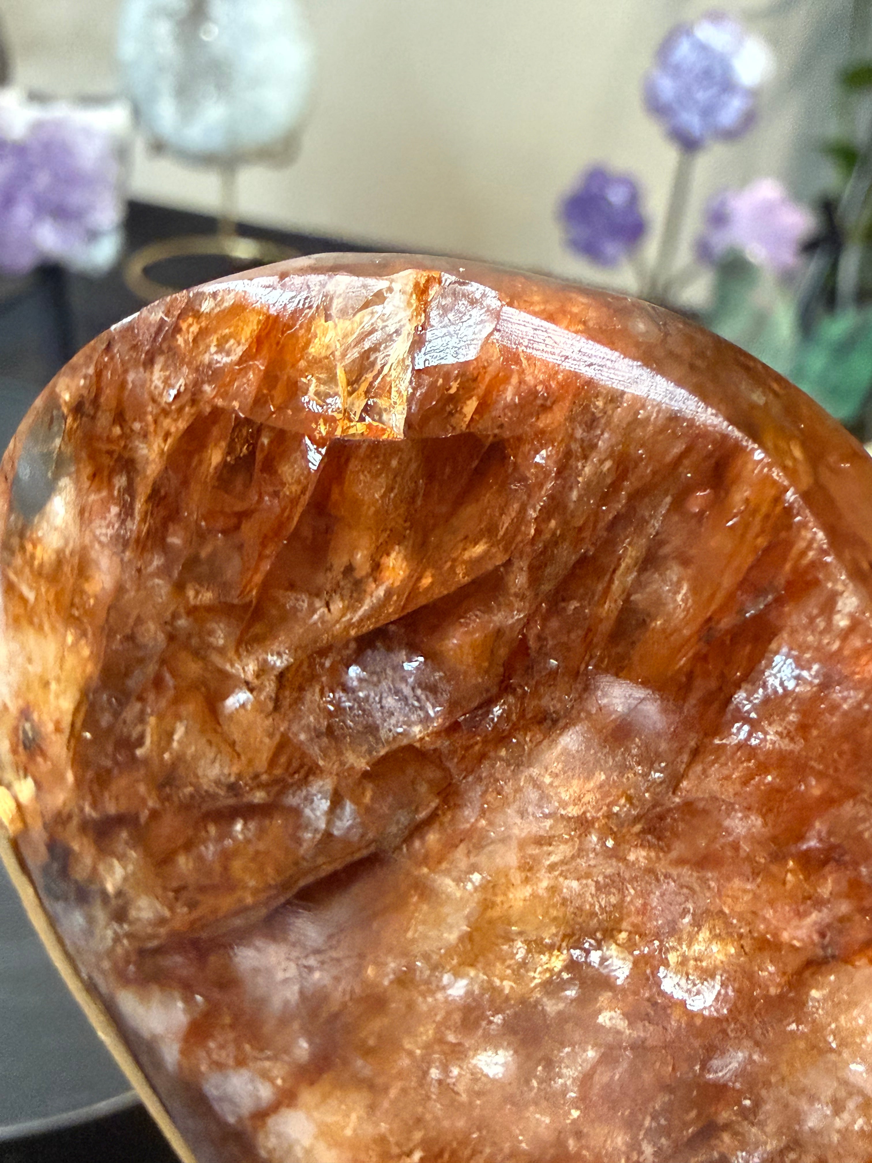 Golden Red Stone Heart on Stand - Large Polished Home Decor