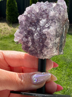 Amethyst Crystal Cluster on Metal Stand - Natural Purple Quartz Specimen