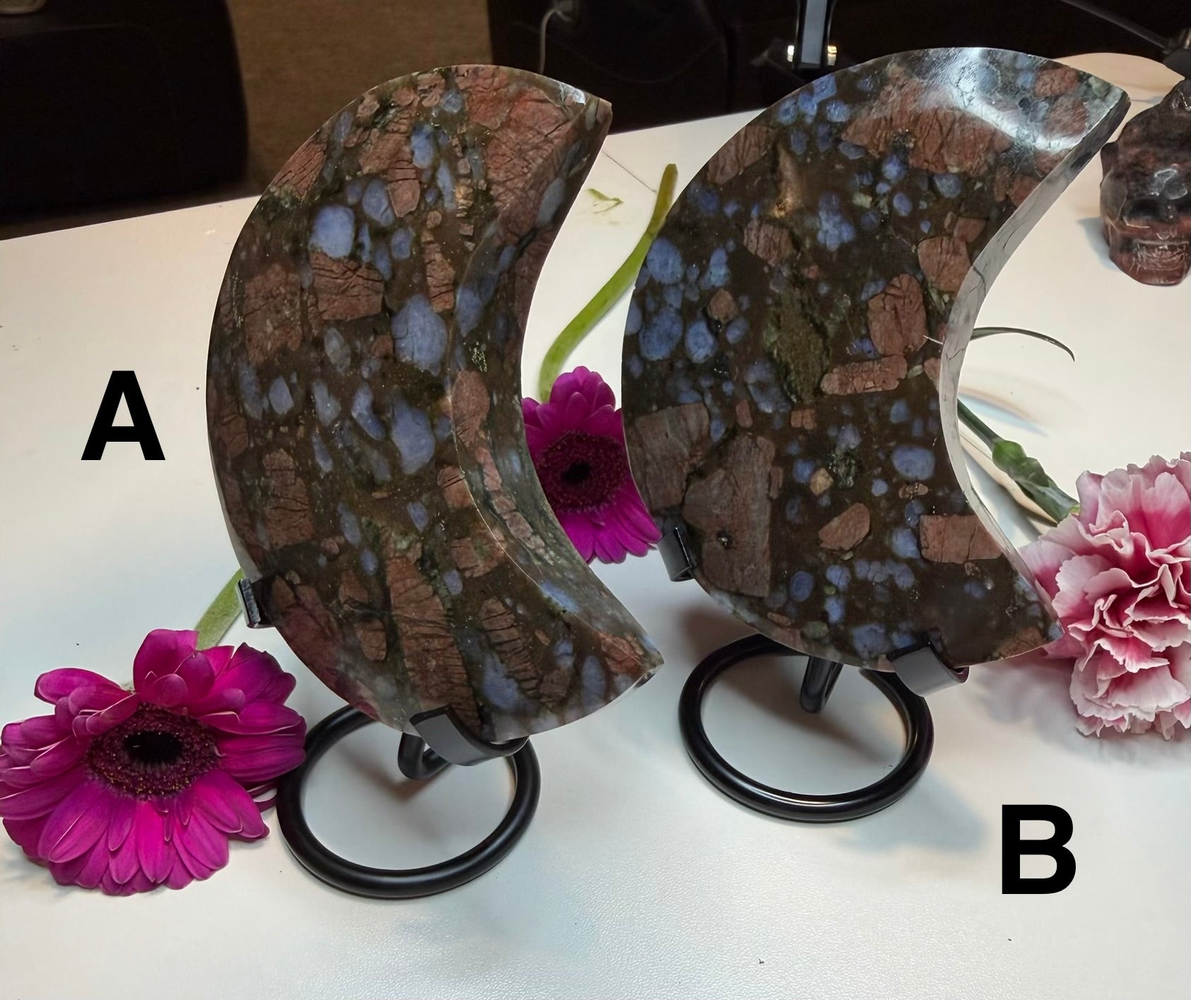 Que Sera Jasper Crescent Moon Carvings