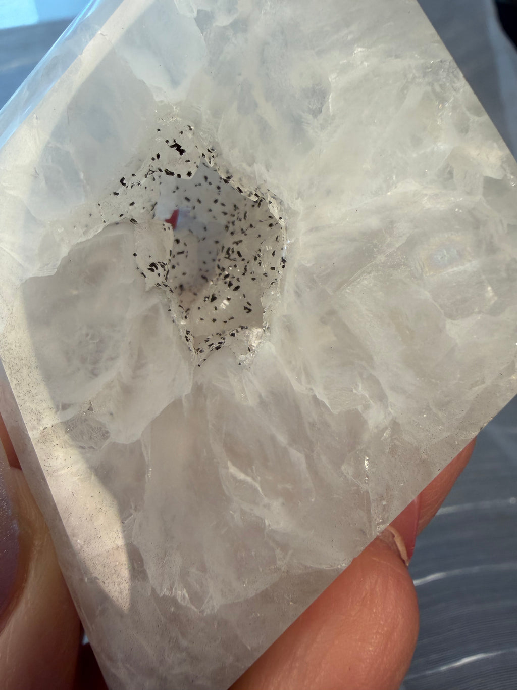 Druzy Quartz Crystal Diamond Carving on Gold Stand