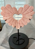Pink Opal Angel Wing
Carving with Heart Cutout on Stand - Natural Stone Decor