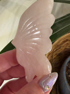 Rose Quartz Butterfly Wings on Metal Stand - Carved Natural Stone Decor