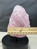 Gemmy Raw Rose Quartz Stone on Metal Stand - Pink Mineral Display Specimen
