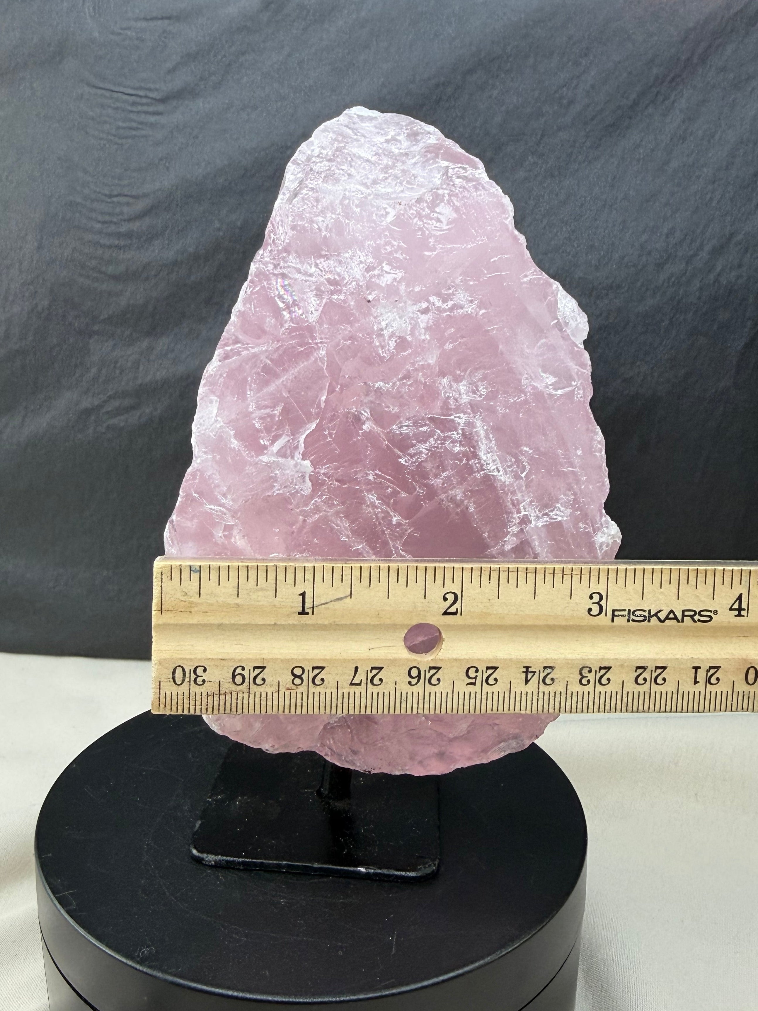 Gemmy Raw Rose Quartz Stone on Metal Stand - Pink Mineral Display Specimen
