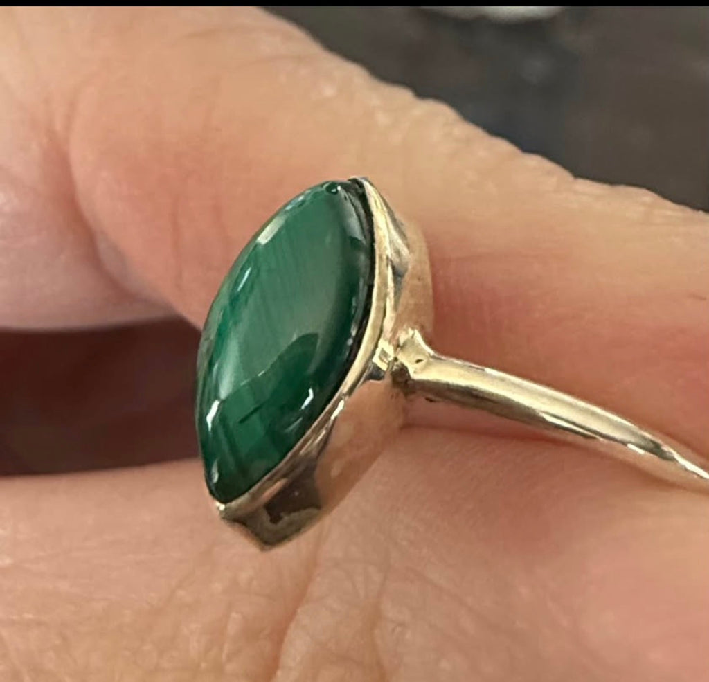 Stunning Malachite Marquise Sterling Silver Ring