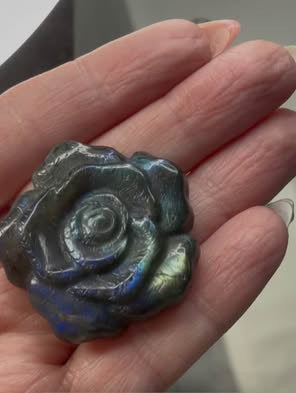 Hand Carved Labradorite Rose Flower, Blue Flash Mini Crystal Carving