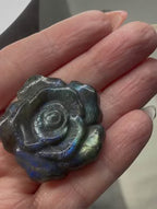 Hand Carved Labradorite Rose Flower, Blue Flash Mini Crystal Carving