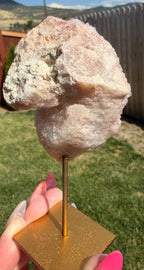 Pink Amethyst Druzy Slice on Gold Metal Stand - Natural Crystal Display