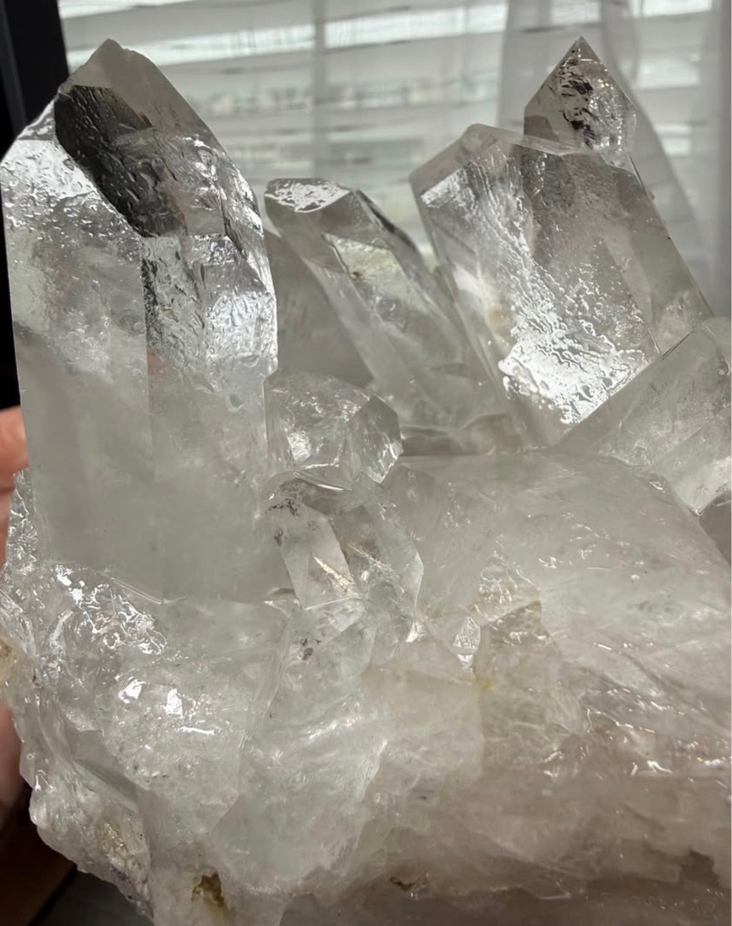 Large Brazilian Clear Quartz Crystal Cluster on Black Metal Stand - 2 lb 10.5 oz Natural Stone Decor