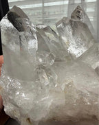 Large Brazilian Clear Quartz Crystal Cluster on Black Metal Stand - 2 lb 10.5 oz Natural Stone Decor