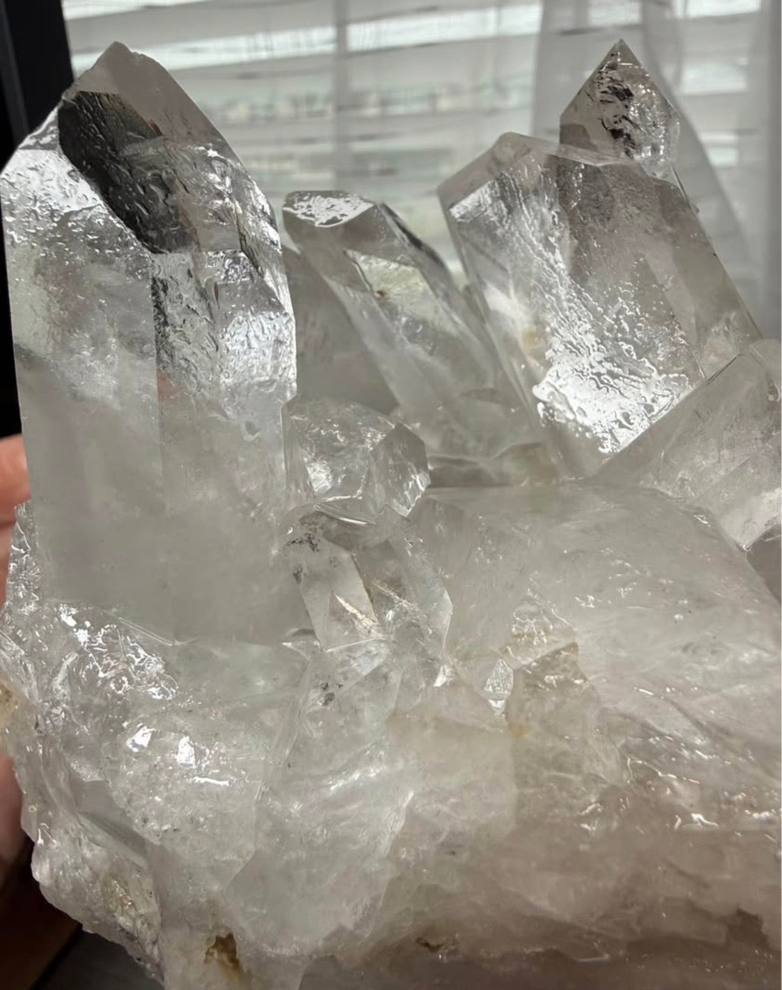 Large Brazilian Clear Quartz Crystal Cluster on Black Metal Stand - 2 lb 10.5 oz Natural Stone Decor