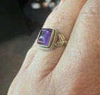 New Genuine Amethyst Stone Ring with Leaf Design