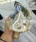 Carved Leaf Stone Bowl with Orb Patterns + Blue Green Color