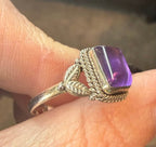 New Genuine Amethyst Stone Ring with Leaf Design