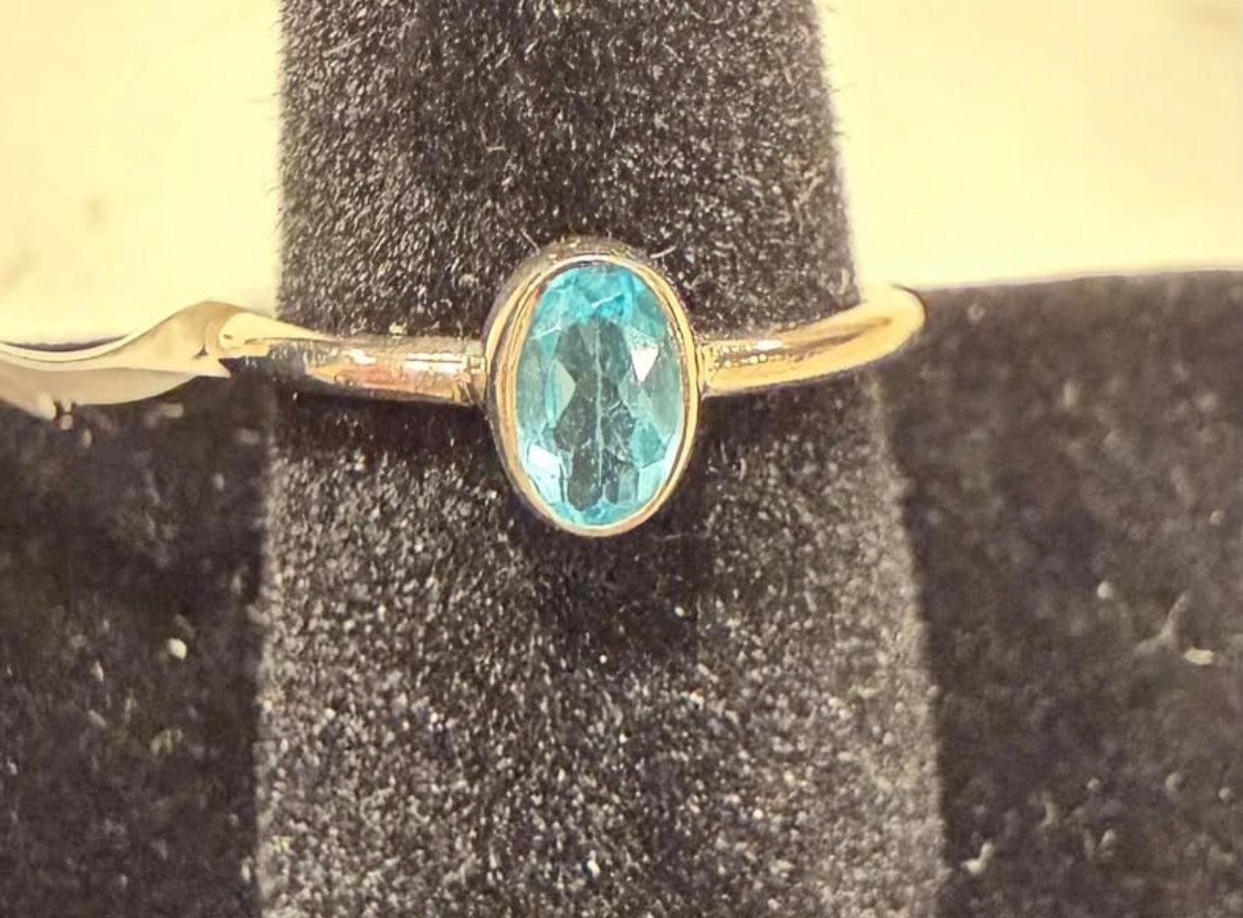 New Oval Faceted Blue Apatite Sterling Silver 925 Ring
