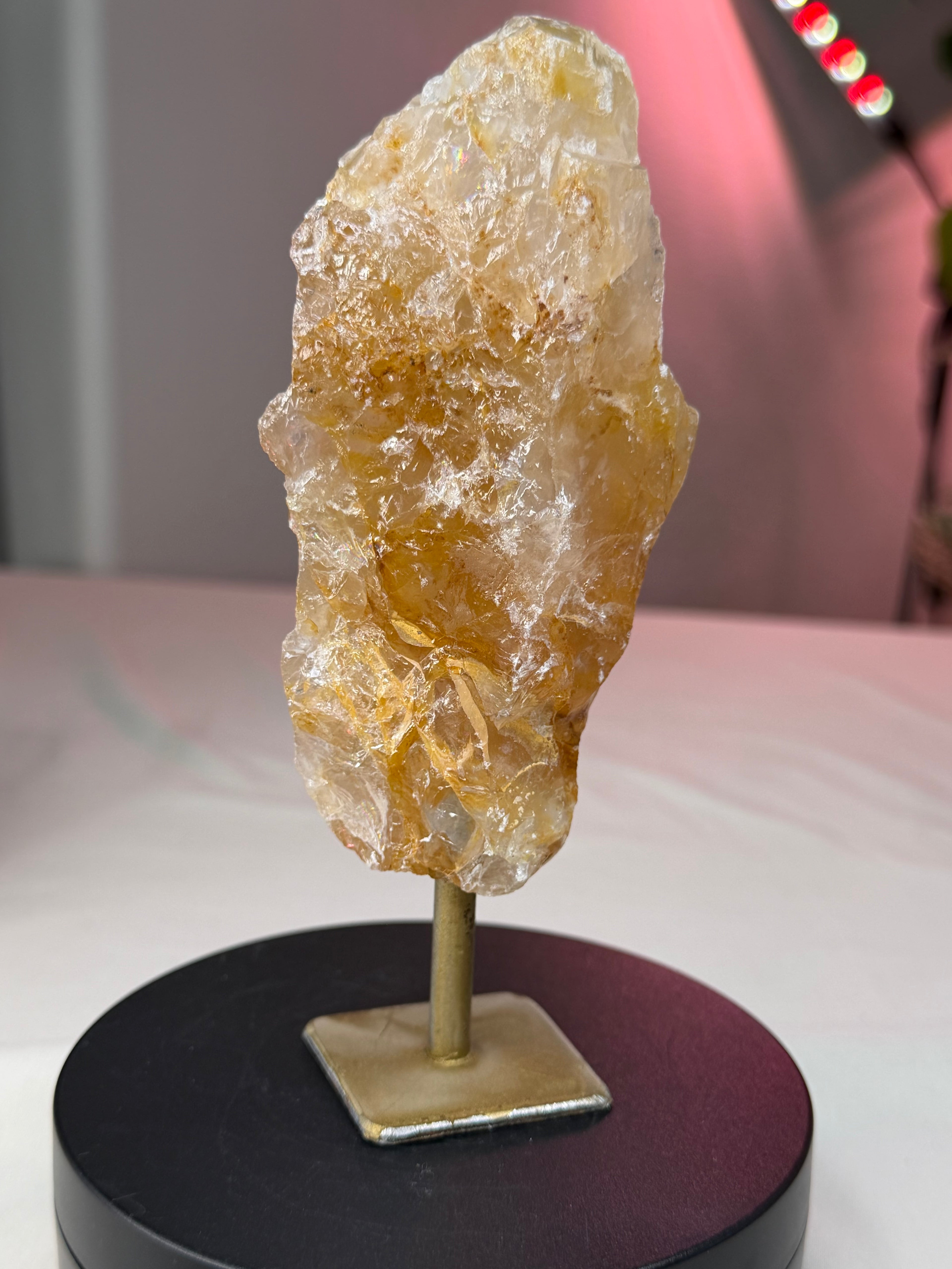 Golden Hematoid Quartz Stone on Stand - Raw Natural Mineral Display