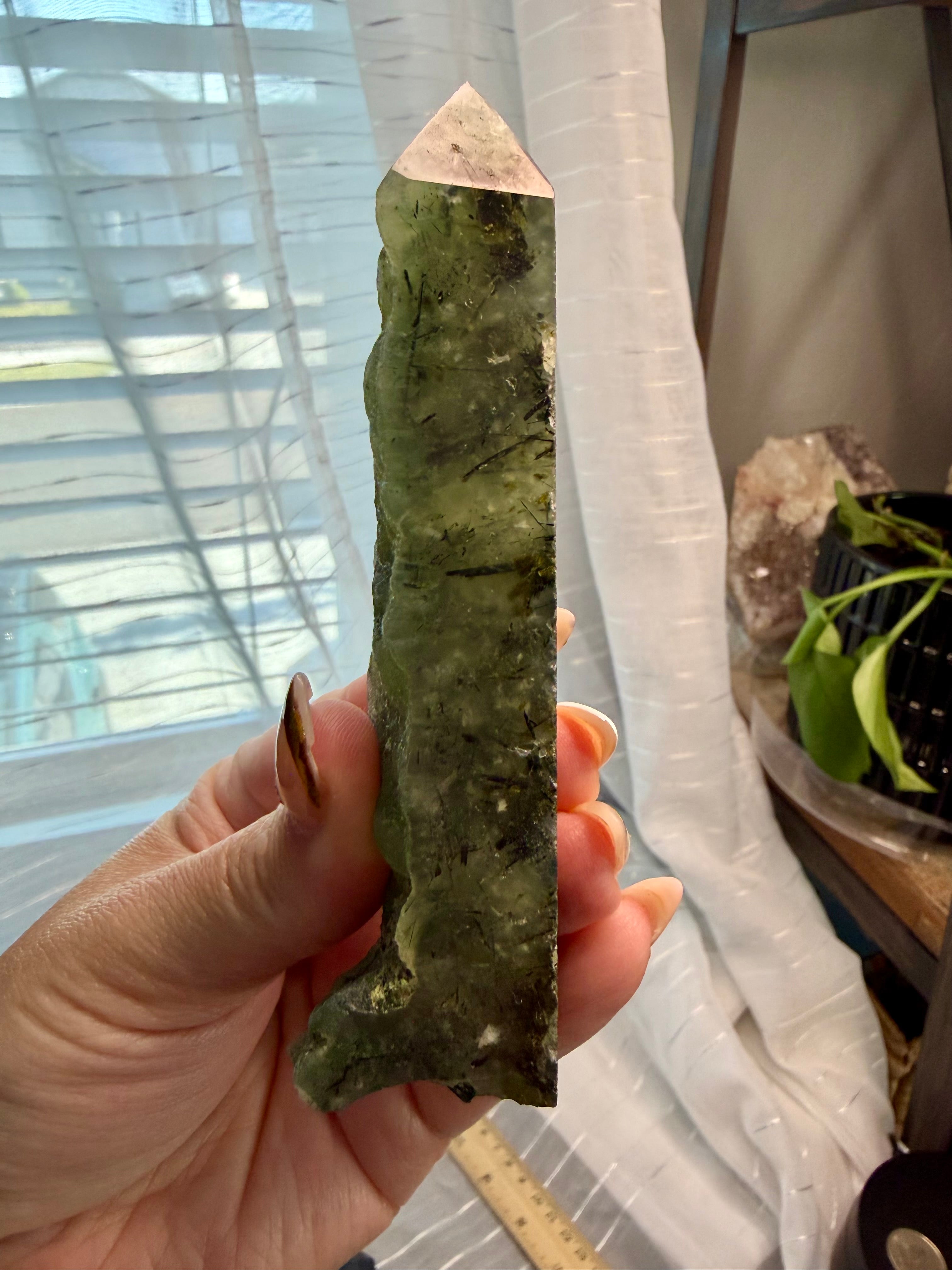 Prehnite Epidote Polished Crystal Tower 3.5" - Green Mineral Specimen