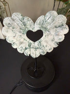 Tree Agate Heart Wing Carving with Stand