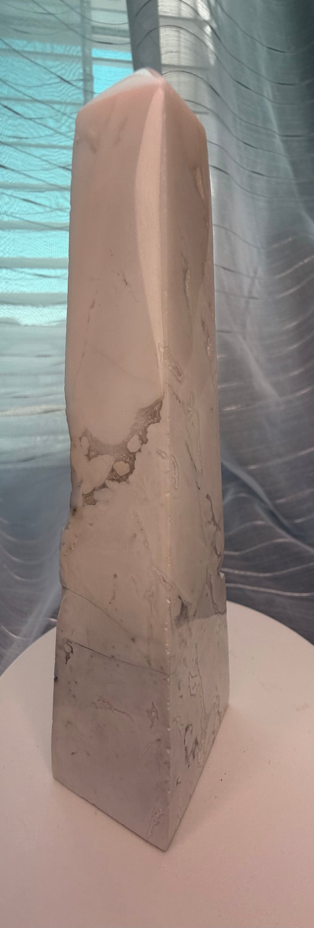 Polished White Druzy
Quartz Tower Obelisk -
Natural Mineral Specimen
