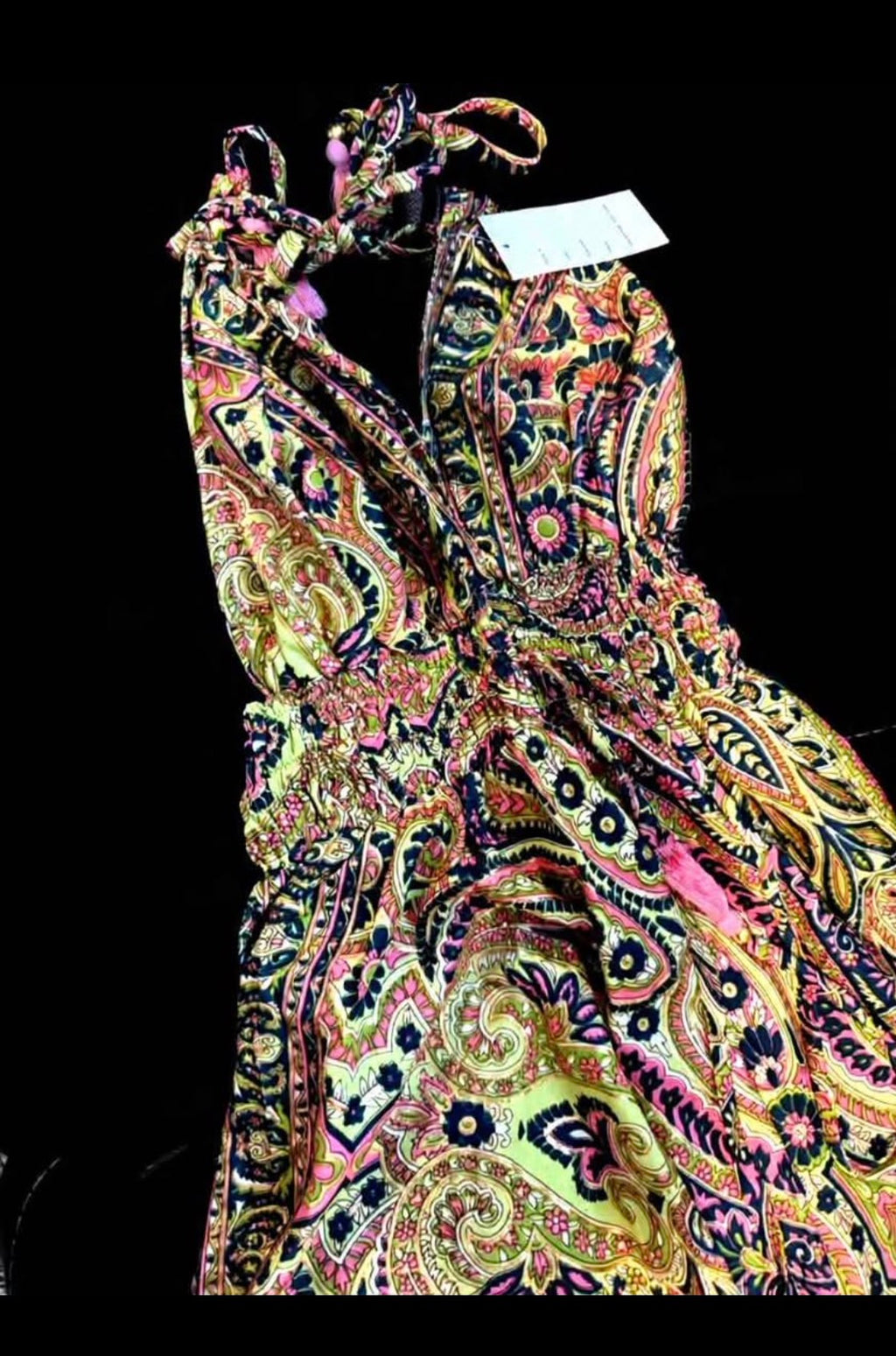 New with Tags Boho Halter Maxi Dress – Paisley Print with Tassels
