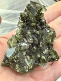 Natural Epidote on Quartz Crystal Cluster - Green Mineral Specimen 2.5"