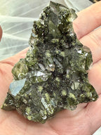 Natural Epidote on Quartz Crystal Cluster - Green Mineral Specimen 2.5"