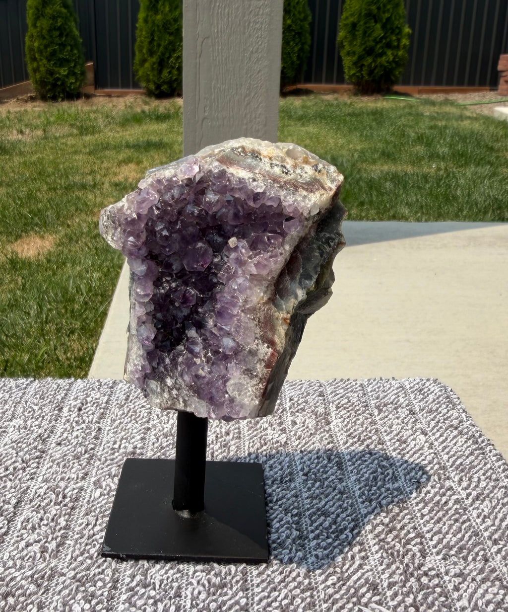 Brazilian Amethyst Cluster on Metal Stand - Natural Crystal Display 12.5 oz
