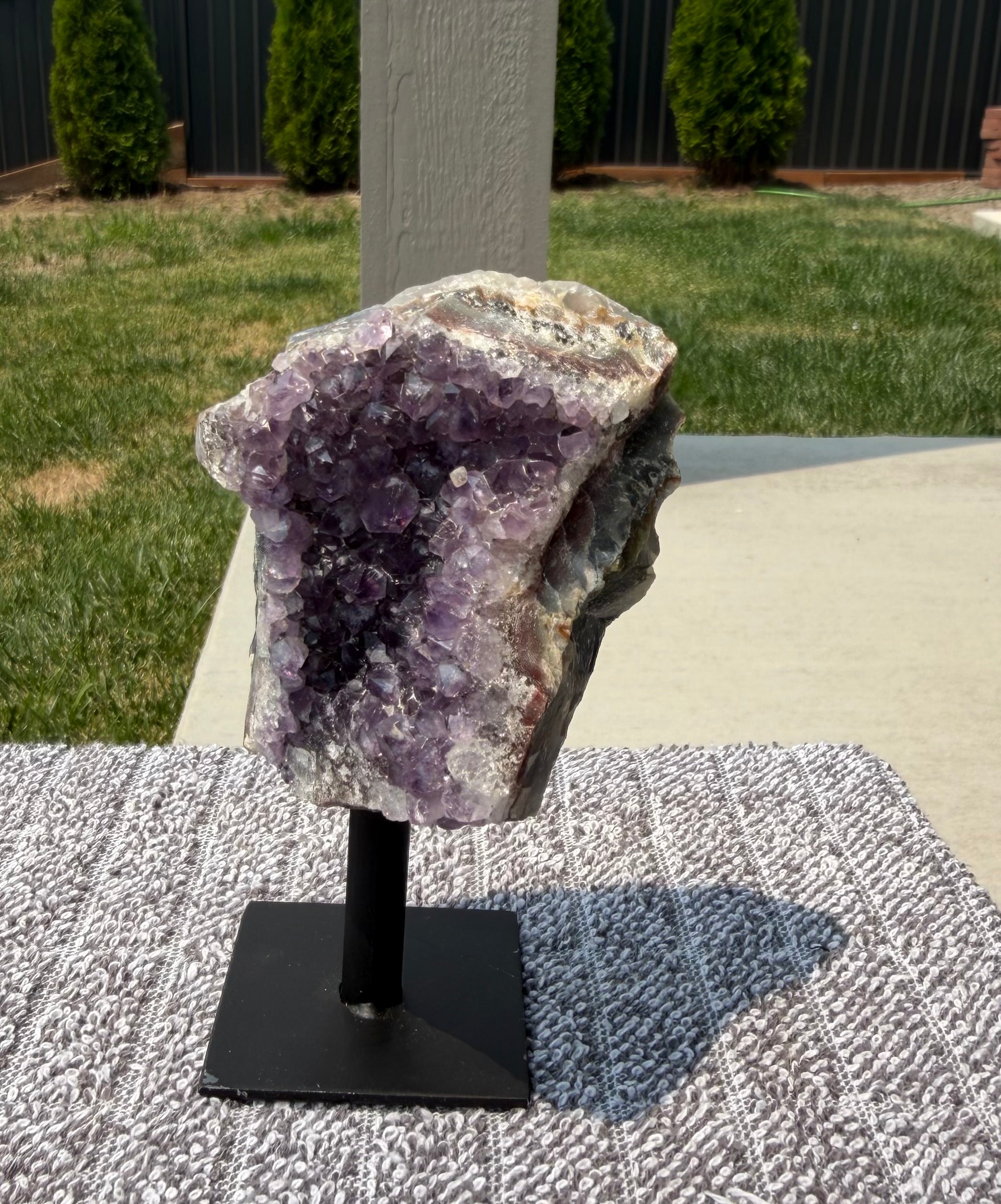 Brazilian Amethyst Cluster on Metal Stand - Natural Crystal Display 12.5 oz
