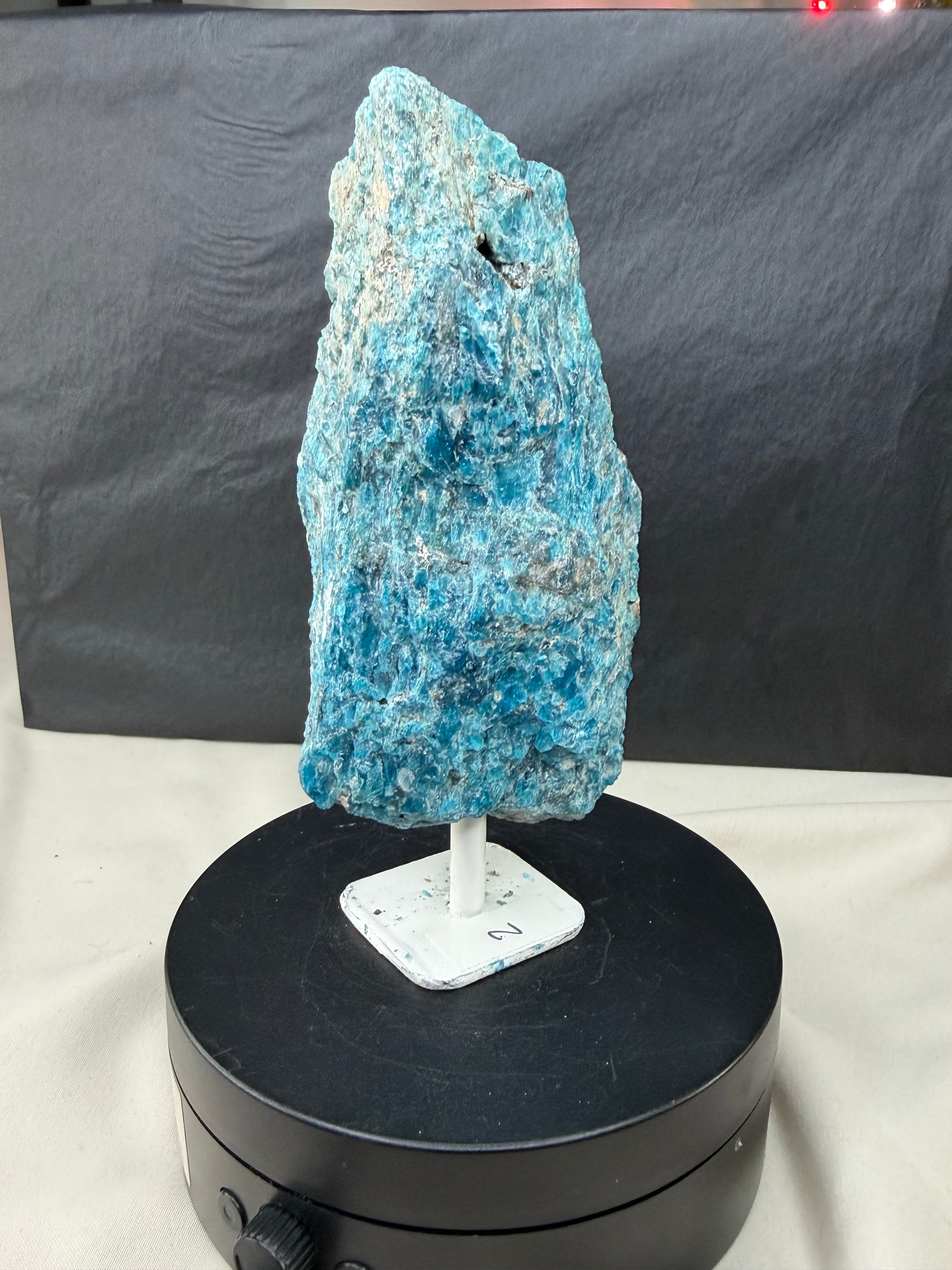 Raw Blue Apatite Stone on Stand