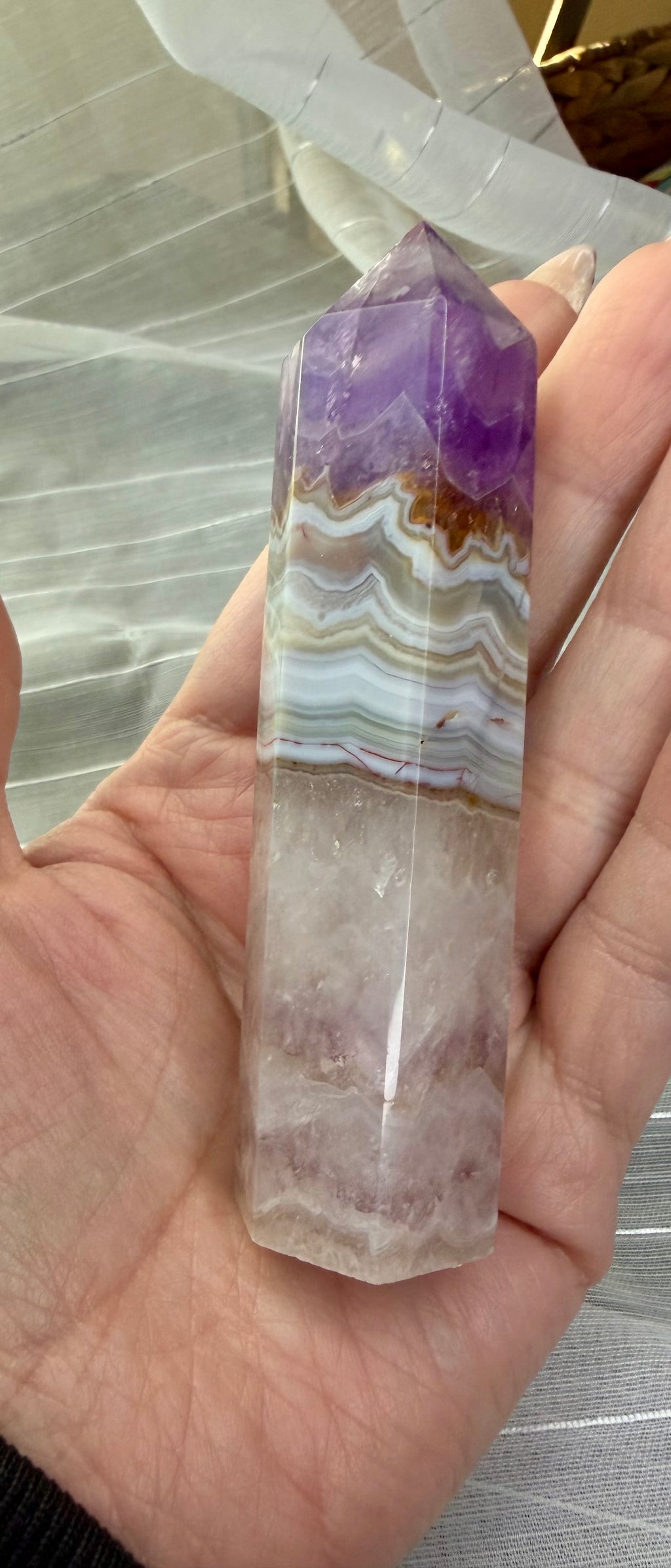 Amethyst Banded Agate Crystal Tower 3.25" - Polished Stone Point