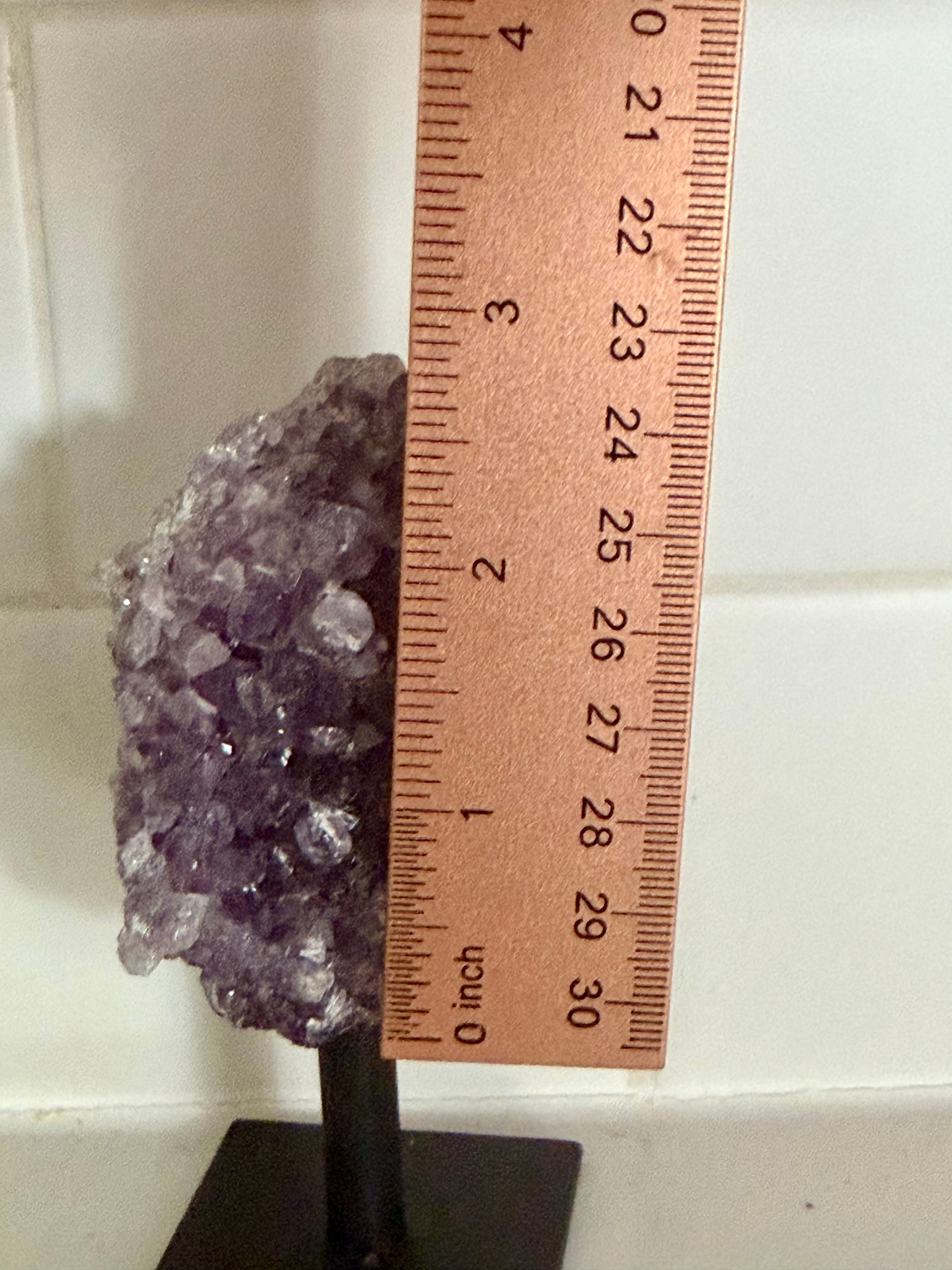 Amethyst Crystal Cluster on Metal Stand - Natural Purple Quartz Specimen