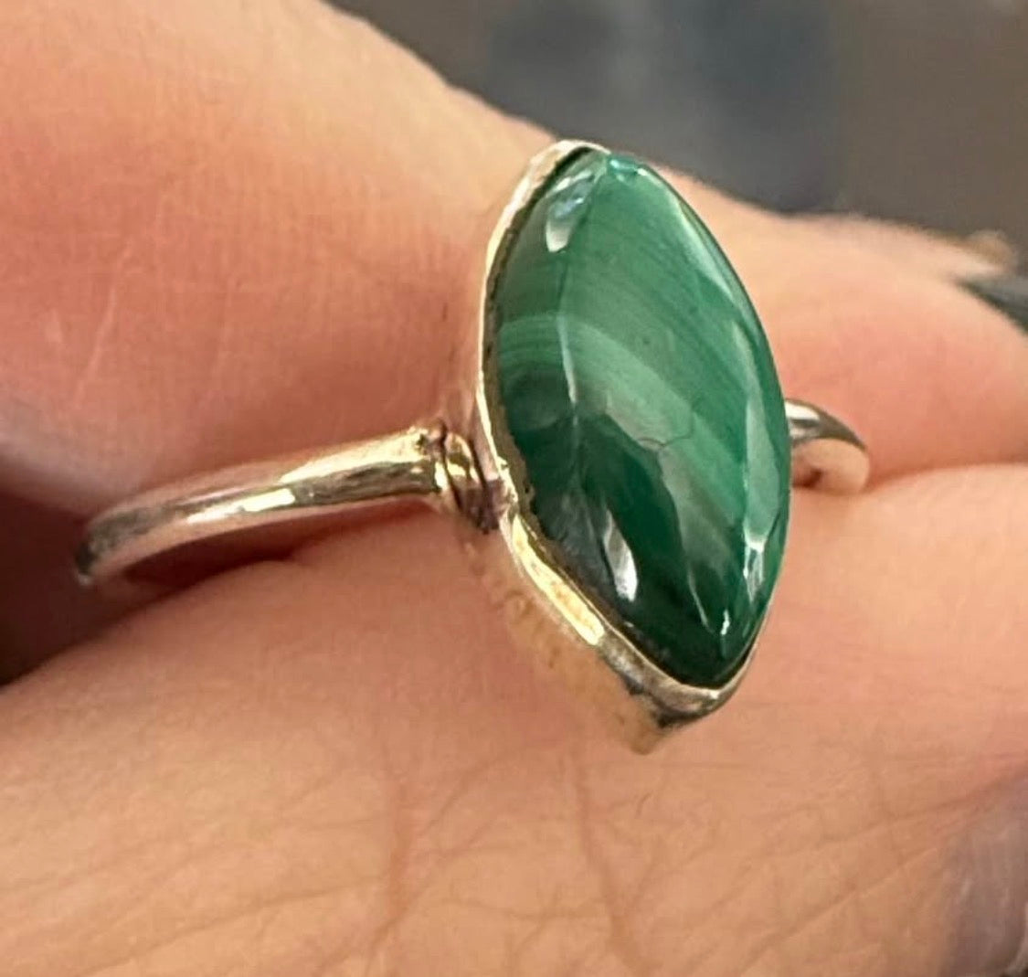 Stunning Malachite Marquise Sterling Silver Ring