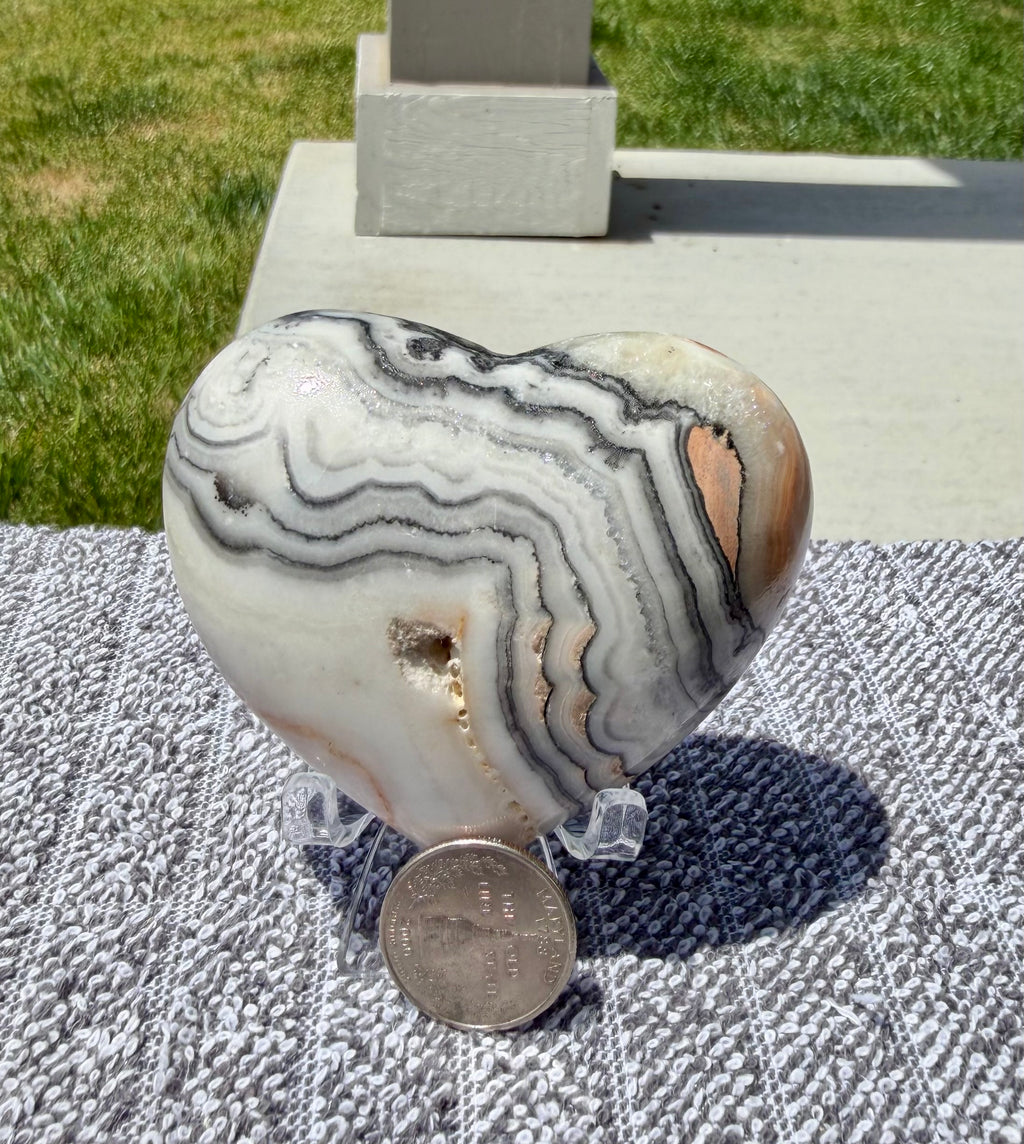 Stunning Zebra Calcite Puffy Heart 3" - Polished Banded Calcite Stone Decor