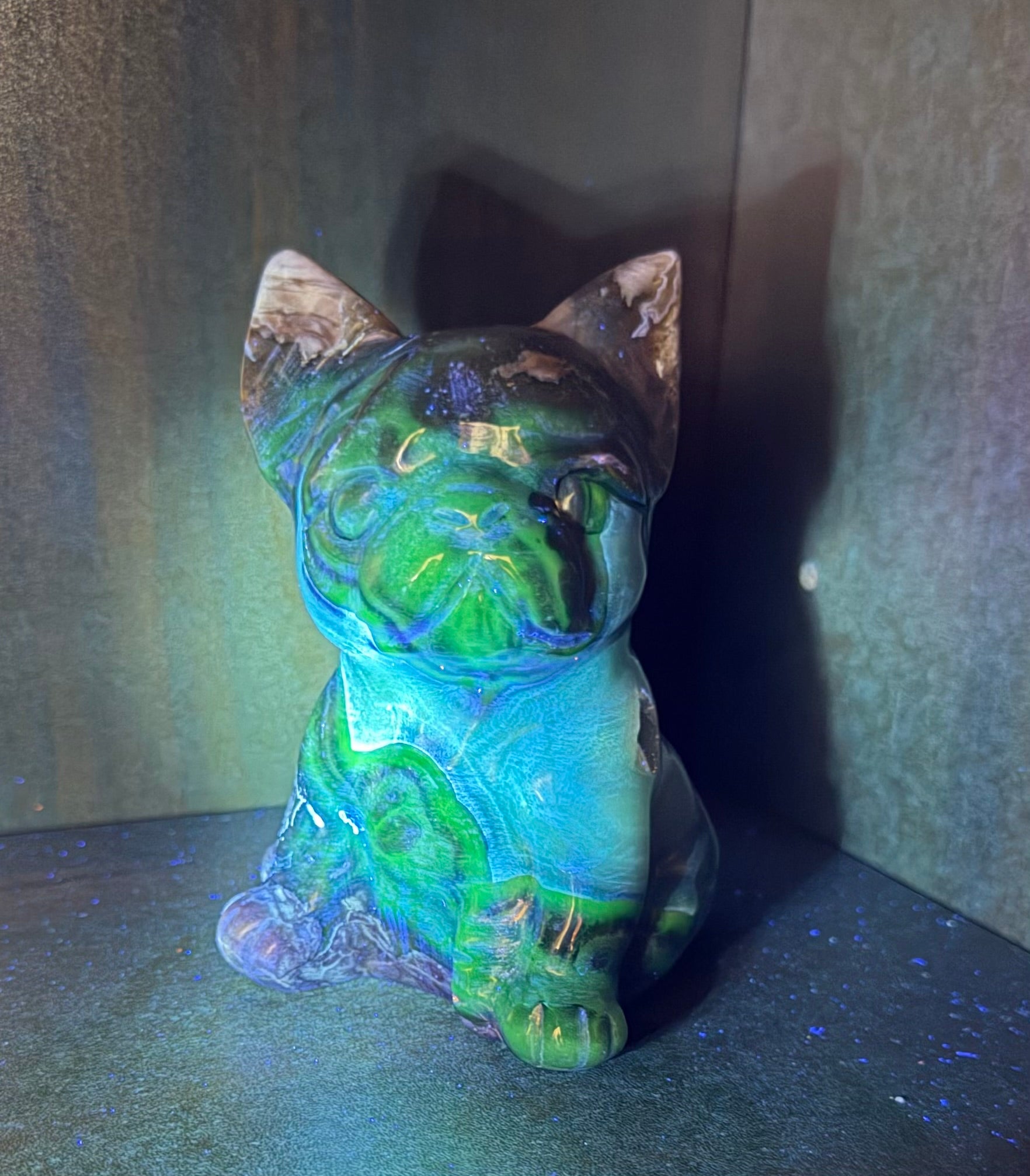 Big Volcano Agate Puppy Crystal Carving (UV Reactive)
