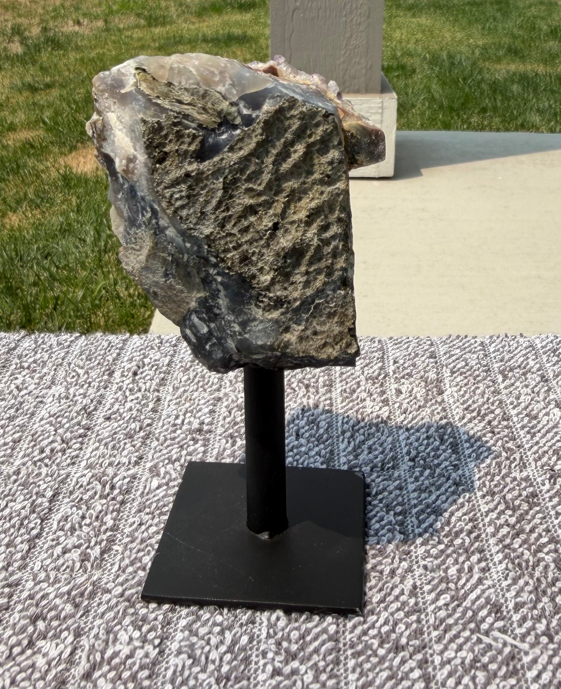 Brazilian Amethyst Cluster on Metal Stand - Natural Crystal Display 12.5 oz