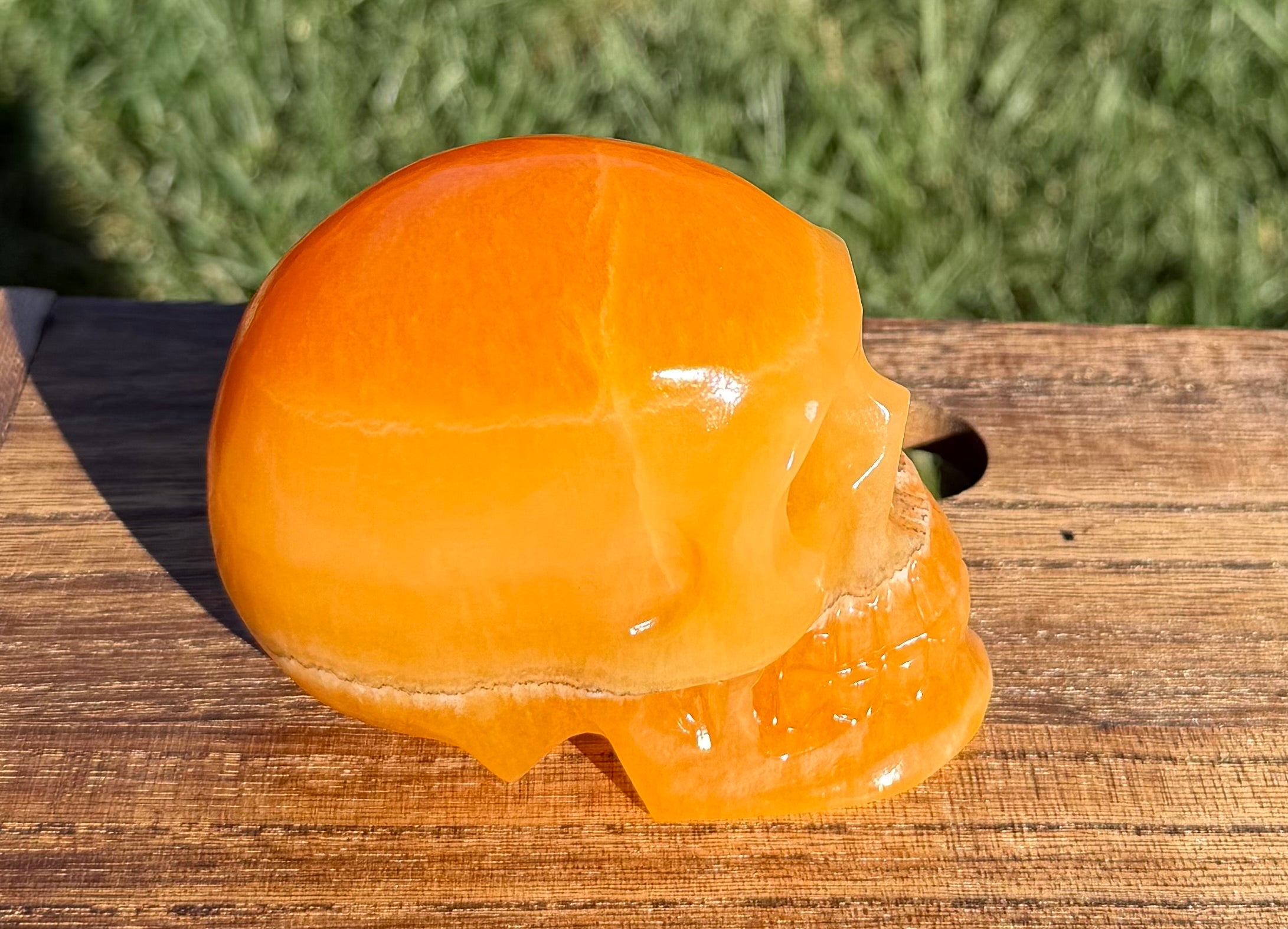 Gorgeous Honey Calcite Skull Carving - Banded Orange Calcite Crystal Skull