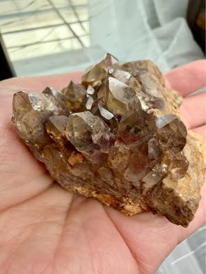 Natural Smoky Brown Stone Cluster with Golden Needle Inclusions